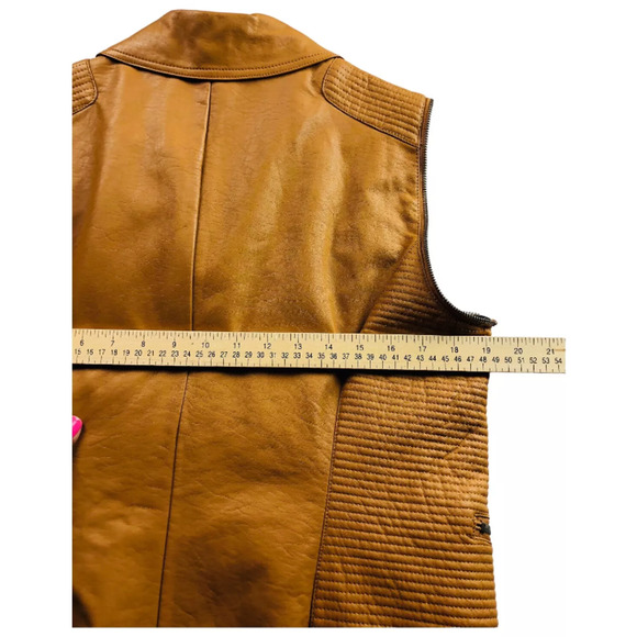 Kate & Mallory Womens Sleeveless Faux Leather Full Zip Vest Jacket Brown Large - Picture 7 of 9